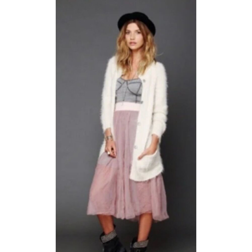 Free People keep it fuzzy cream fuzzy long line soft cardigan size medium